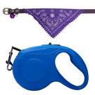 Kit Para Passeio Com Guia Comprida 5 Metros Azul E Coleira Bandana P Roxa