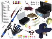 Kit Para Pesca Vara Telescópica 1,70m + Molinete + Caixa C/ Acessórios (Ref. 80)
