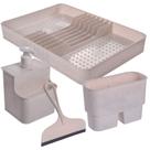 Kit para Pia escorredor de pratos, talheres, conjunto porta detergente/esponja 500ml e rodinho Tear Plasutil