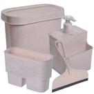 Kit para Pia Lixeira 3,3 litros, escorredor de talheres, conjunto porta detergente/esponja 500ml e rodinho Tear Plasutil