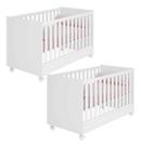 Kit Para Quarto Infantil Com 2 Berços Padrão Americano Que Vira Mini Cama Branco - Qmovi