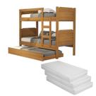 Kit Para Quarto Solteiro Incluso Beliche Cama Auxiliar 100% MDF Reforçada 3 Colchões D33 188x88