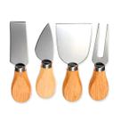 Kit Para Queijo 4un Facas Garfo Espátula Inox E Madeira