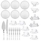 Kit Para Servir Chá Bolo e Sobremesa Cristal / Vidro Aço Inox Bolinhas 30 Peças