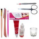 Kit Para Sobrancelha Tinta Magike E Emulsão com Pinça Pincel Navalha Tesoura Palito Dosador e Dappen
