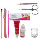Kit Para Sobrancelha Tinta Magike E Emulsão com Pinça Pincel Navalha Tesoura Palito Dosador e Dappen