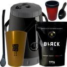 Kit Para Tereré Black Erva Mate 500g Garrafa Lisa Copo Acrílico Dourado Bomba de Ferro Preta