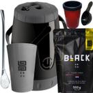 Kit Para Tereré Black Erva Mate 500g Garrafa Pávia Lisa Copo Acrílico Cinza Bomba de Ferro Cromada