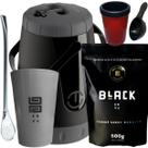 Kit Para Tereré Black Erva Mate 500g Garrafa Pávia Lisa Copo Acrílico Cinza Bomba de Ferro Cromada