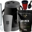 Kit Para Tereré Black Erva Mate 500g Garrafa Pávia Lisa Copo Acrílico Cinza Bomba de Ferro Cromada