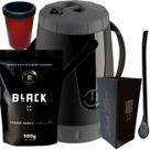 Kit Para Tereré Garrafa Lisa Black Erva Mate 500g Copo Cuia Quadrado Acrílico Bomba Clássica Preta