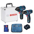 Kit Parafusadeira e Furadeira 2 Bat Lítio 2AH Bivolt 12V GSR120 + GDR120 Bosch Kit Parafusadeira e Furadeira 2 Bat Lítio 2AH Bivolt 12V GSR120 + GDR120 Bosch