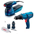 Kit Parafusadeira GSR7-14E 220v e Lixadeira GEX125-1 AE + Jogo de Bits Bosch