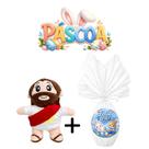 Kit Páscoa Religioso Pelúcia Jesus + Chocolate 250g Presente Infantil