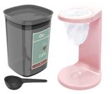 Kit Passador De Café Coador Mini Cafézinho C/ 1 Refil Pote Hermético 900ml Porta Condimento Colher Rosa - Ou