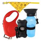 Kit Passeio Para Pet Com Squeeze Azul, Coleira, Cata Caca E Guia Retrátil