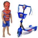 Kit Patinete Carrinho Azul + Roupa do Homem Aranha Herói Kit Patinete Carrinho Azul + Roupa do Homem Aranha Herói