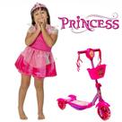 Kit Patinete Cestinha Rosa Princesa e Fantasia Rapunzel