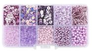 Kit Pedrarias Caixa com Miçangas Lilás 13x6.5cm