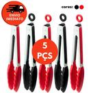Kit Pegador Alimento 34Cm Inox E Silicone Com Apoio Salada Churrasco Massa Cozinha Bar Restaurante