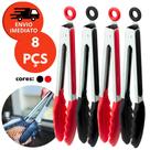 Kit Pegador Alimento 34Cm Inox E Silicone Com Apoio Salada Churrasco Massa Cozinha Bar Restaurante