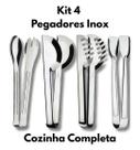 Kit Pegador Inox de Macarrão Massas Salada Universal e Frios cozinha completa mais praticidade Kit 4 peças