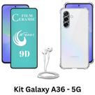 Kit Película de Cerâmica 9D + Capinha Silicone + Fone com Fio Tipo C para Samsung Galaxy A36 5G