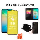 Kit Película Fosca de Cerâmica + Capa Carteira Flip Preta para Samsung Galaxy A06