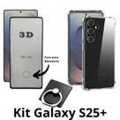 Kit Película Premium 3D de Vidro + Capa Anti Choque + Suporte de Anel para Samsung Galaxy S25 Plus