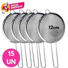 Kit Peneira 12cm Aço Inox Utensílio Cozinha Peneirar Polvilhar Coar Suco Capirinha Drink Jogo