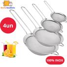 Kit Peneira Coador em Aço Inox Multifuncional Para Farinhas Alimentos Frutas uso Cozinha 12cm 14cm
