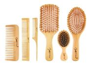 Kit Pente - Escova De Cabelo De Bambu 6 Itens
