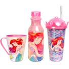 Kit Pequena Sereia com Copo Coroa Garrafa e Caneca da Ariel