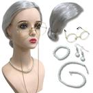Kit peruca vovozinha idosa coque amarrada grisalha cinza
