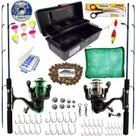 Kit Pesca 2 Molinete, 2 Vara, 1 Maleta Plástica + 64 Acessórios