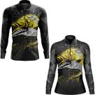 Kit Pesca Camiseta Casal Manga Longa Peixe Dourado Gola Ziper