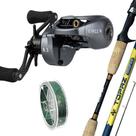 Kit Pesca Carretilha Lince Carbon Vara Topaz 1,80m Alta Resistência Linha Anti Cabeleira