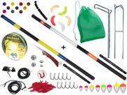 Kit Pesca Com 2 Varas Telescópicas (3,60m e 4,00m) + 2 Suportes p/ Varas + Acessórios (Ref. 138)