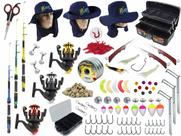 Kit Pesca Completo 3 Varas Telescópicas 1,70m + 3 Molinetes + Caixa + Acessórios (Ref. 115)
