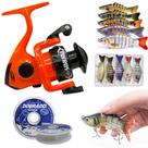 Kit Pesca Completo Molinete Ultra Light Laranja 3kg Linha Dourado 5 Iscas Lambari Articuladas