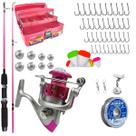 Kit Pesca Feminino Completo Molinete 3 Rolamento + Vara 1,20m 8-15lbs