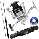Kit Pesca Molinete Arena 4000 com Vara 40lbs Linha e Porta Varas Makis Fishing