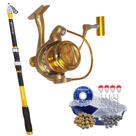 Kit Pesca Molinete Jm 7000 5 Rolamentos com Vara Telescópica Gt Surf e Estojo Completo