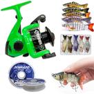 Kit Pesca Profissional Ultra Light Molinete Tribus Verde 3kg Linha Dourado 5 Iscas Lambari