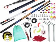 Kit Pescador Com 2 Varas Telescópicas 40% Carbono (2,70m e 3,00m) + Acessórios (Ref. 136)