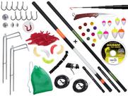Kit Pescaria 2 Varas Telescópicas 2,70m + Suporte p/ Varas + Acessórios (Ref. 128)