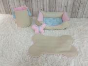 Kit Pet Caes E Gatos Cesto Organizador Baby Bege Cama M Personalizada Jogo Americano Baby Bege M
