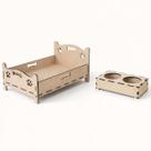 Kit Pet Cama P/ Cachorro Pequeno e Gato Com Patinhas Decorativa e Suporte de Comedouro Duplo Elevado Mdf Gv Office Kit Pet Cama P/ Cachorro Pequeno e Gato Com Patinhas Decorativa e Suporte de Comedouro Duplo Elevado Mdf Gv Office