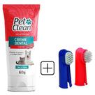 Kit pet creme dental carne 2 dedal cães e gatos bucal pet