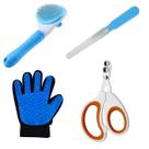 Kit Pet Higiene 4 peças Tesoura Lixa Escova Luva Massageadora